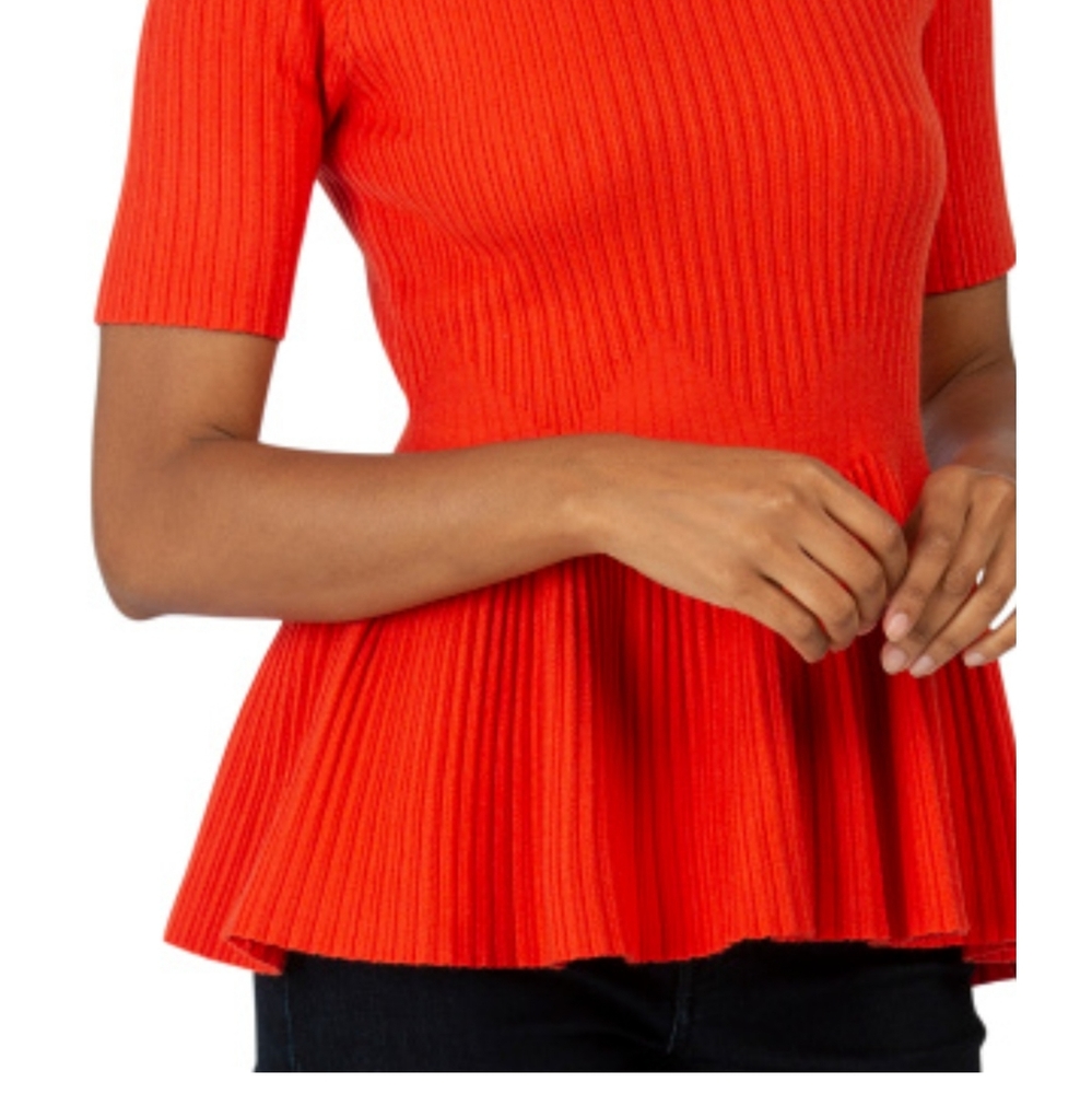 Sioni short sleeve peplum sweater, orange red, size M